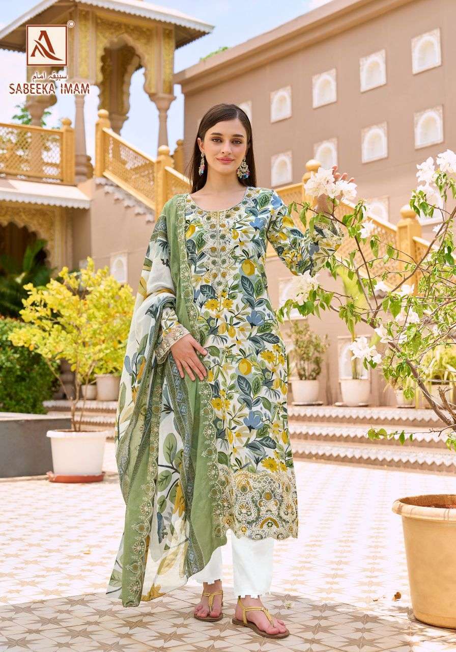 SABEEKA IMAM SERIES 3057 BY ALOK SUITS DESIGNER PRINTED AND EMBROIDERY WORK CAMBRIC COTTON SUITS ARE AVAILABLE AT WHOLESALE PRICE