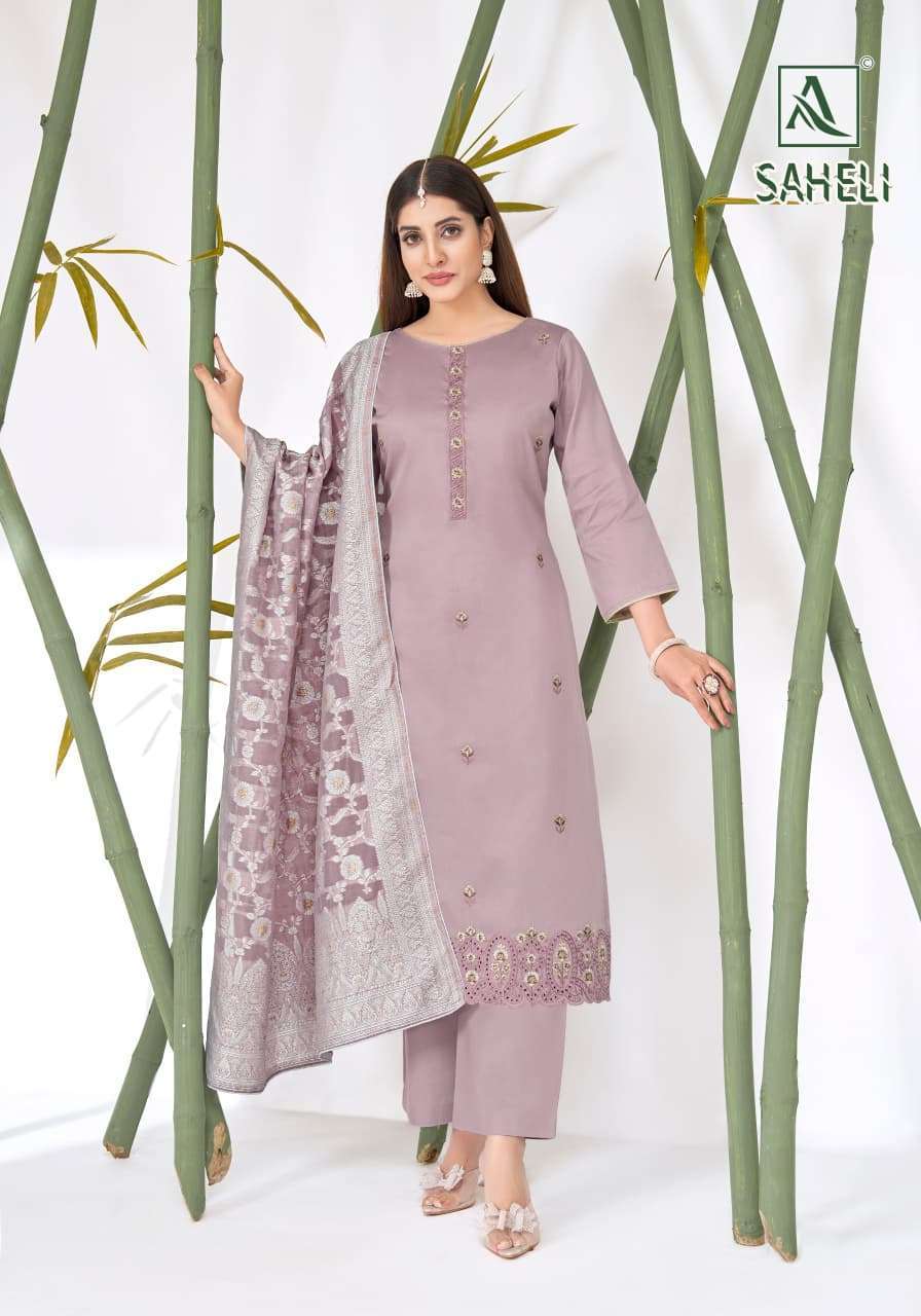 SAHELI SERIES 2267 BY ALOK SUITS DESIGNER EMBROIDERY WORK JAM COTTON SUITS ARE AVAILABLE AT WHOLESALE PRICE 