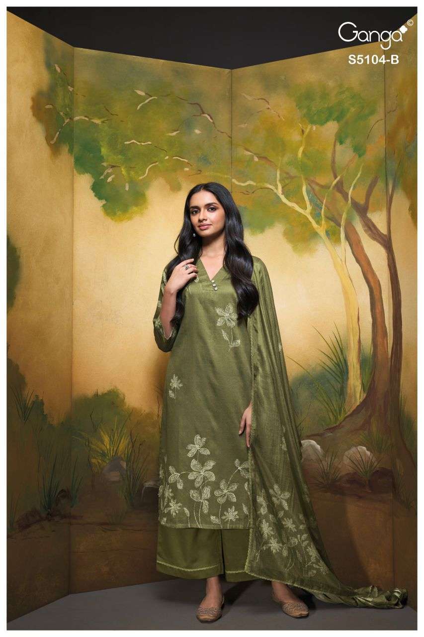 SAIDNYA SERIES 5104 BY GANGA DESIGNER PRINTED WITH HAND EMBROIDERY AND HAND WORK COTTON SATIN SUITS ARE AVAILABLE AT WHOLESALE PRICE 