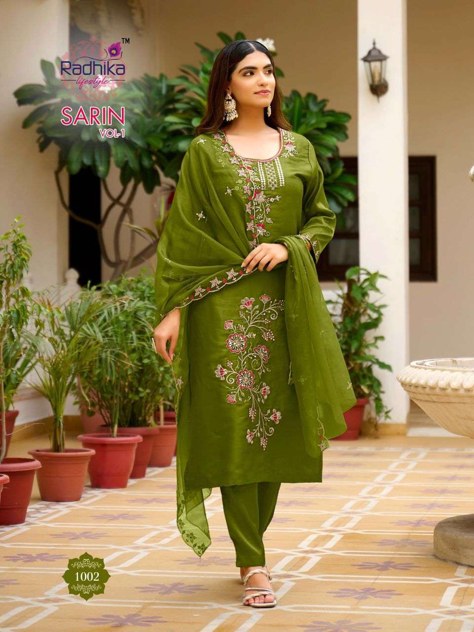 SARIN VOL-1 SERIES 1001 TO 1006 BY RADHIKA LIFESTYLE DESIGNER BEADS WORK GLASS TOP WITH BOTTOM AND DUPATTA ARE AVAILABLE AT WHOLESALE PRICE 