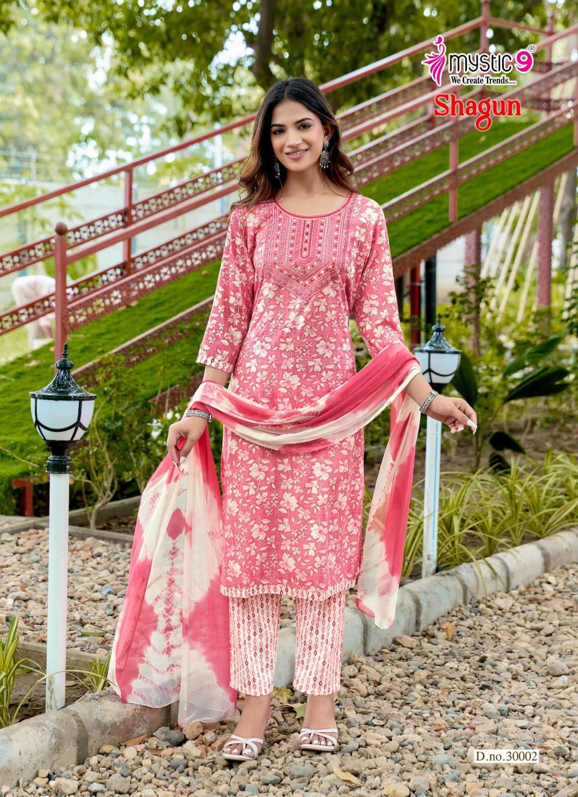 SHAGUN VOL-30 SERES 30001 TO 30008 BY MYSTIC 9 DESIGNER PRINTED RAYON TOP WITH BOTTOM AND DUPATTA ARE AVAILABLE AT WHOLESALE PRICE