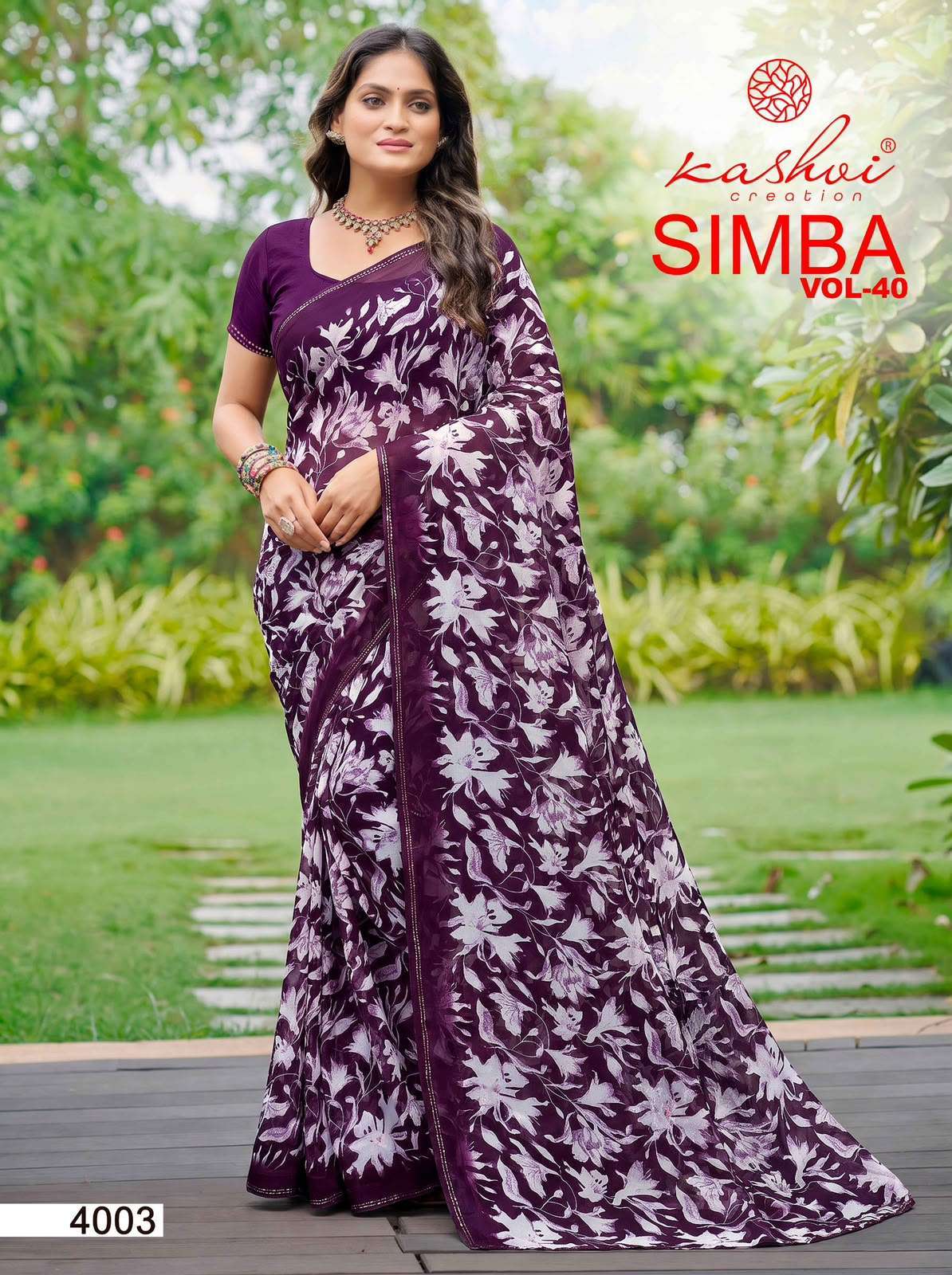 SIMBA VOL-40 SERIES 4001 TO 4008 SAREE BY KASHVI DESIGNER PRINTED GEORGETTE SAREE ARE AVAILABLE AT WHOLESALE PRICE