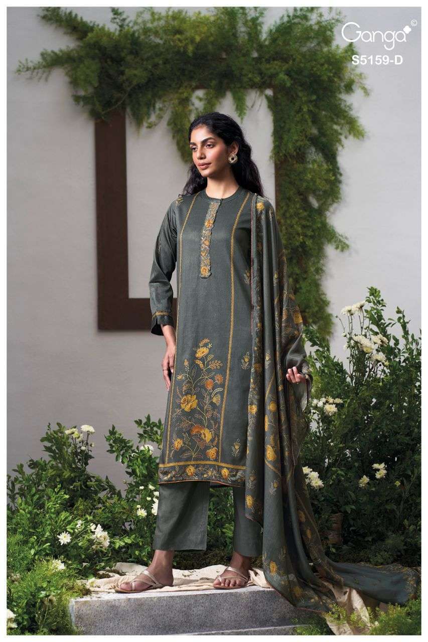SUKRITI SERIES 5159 BY GANGA DESIGNER PRINTED WITH EMBROIDERY AND HAND EMBROIDERY WORK COTTON SATIN SUITS ARE AVAILABLE AT WHOLESALE PRICE
