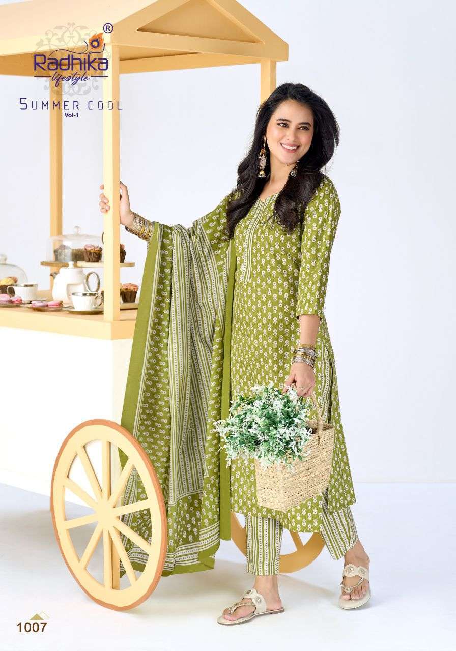 SUMMER COOL VOL-1 SERIES 1001 TO 1010 BY RADHIKA LIFESTYLE DESIGNER PRINTED COTTON KURTI WITH BOTTOM AND DUPATTA ARE AVAILABLE AT WHOLESALE PRICE
