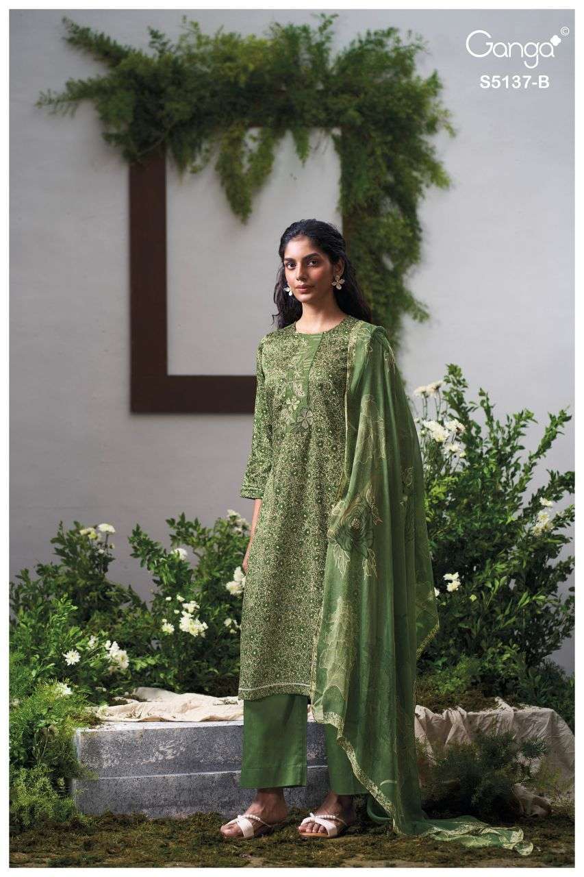 SURVEEN SERIES 5137 BY GANGA DESIGNER PRINTED AND EMBROIDERY WORK COTTON SATIN SUITS ARE AVAILABLE AT WHOLESALE PRICE