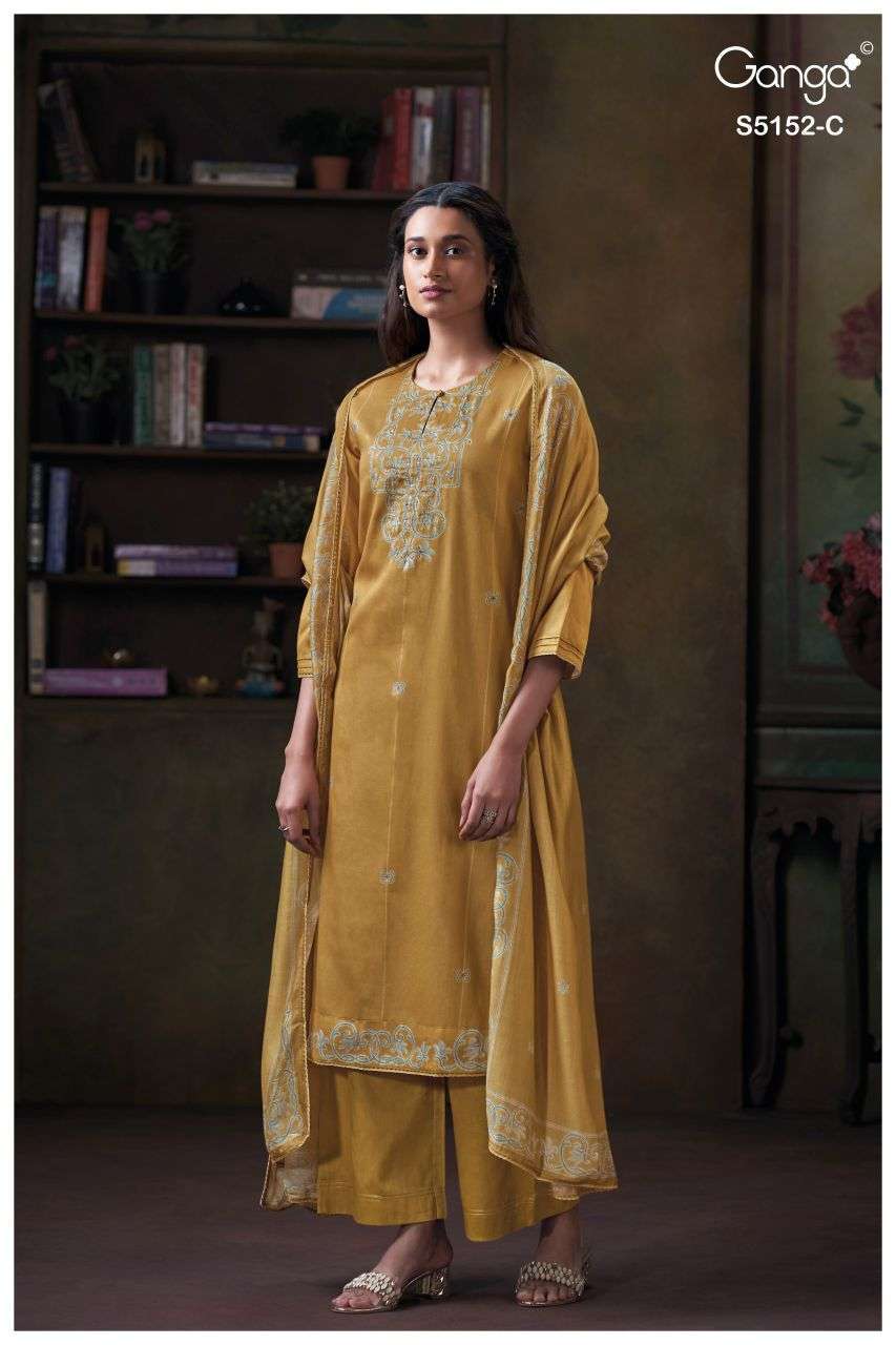 TABINDA SERIES 5152 BY GANGA DESIGNER HAND WORK AND HAND EMBROIDERY WORK COTTON SATIN SUITS ARE AVAILABLE AT WHOLESALE PRICE