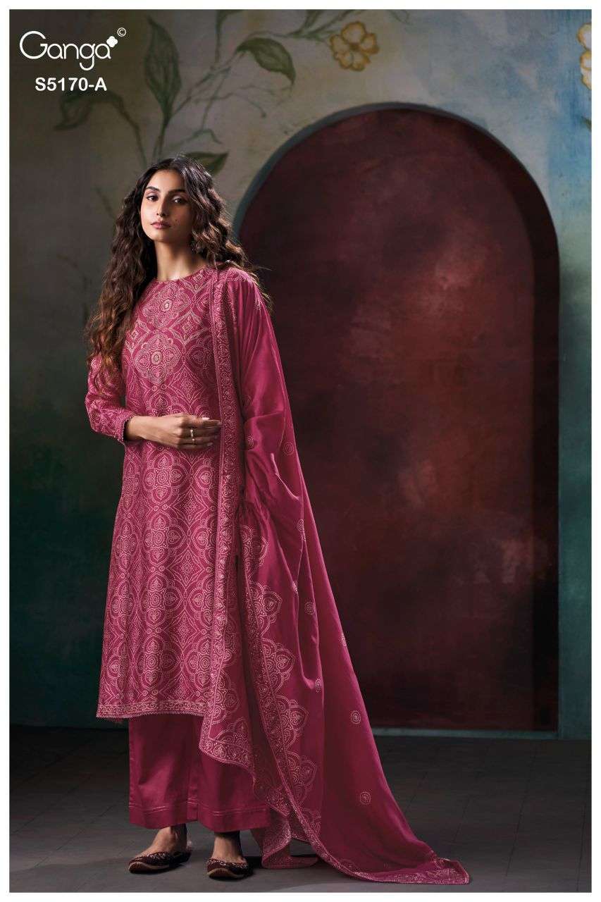 TANISHI SERIES 5172 BY GANGA DESIGNER DIGITAL PRINTED AND HAND EMBROIDERY WORK BEMBERG RUSSIAN SILK SUITS ARE AVAILABLE AT WHOLESALE PRICE