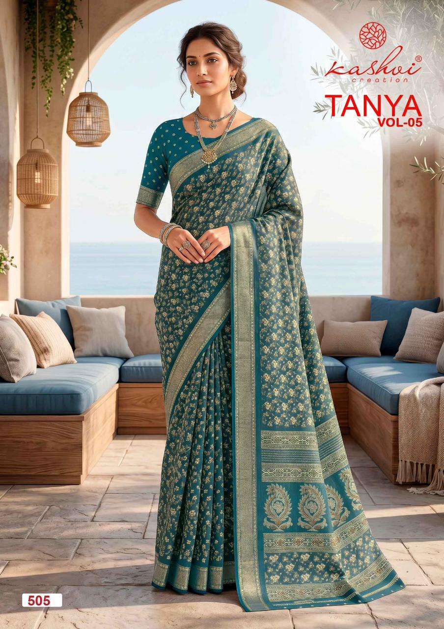 TANYA VOL-5 SERIESW 501 TO 508 SAREE BY KASHVI DESIGNER DULL MOSS VISCOSE BORDER SAREE ARE AVAILABLE AT WHOLESALE PRICE