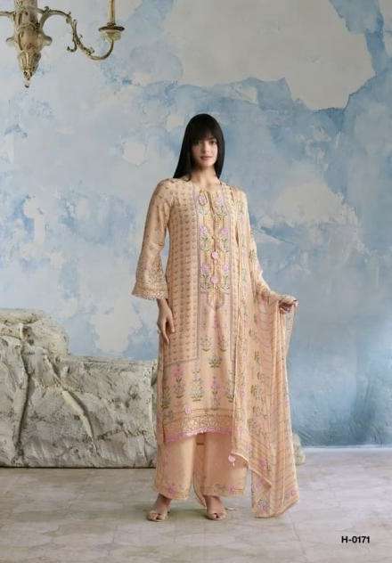 TIMELESS SERIES 171 TO 176 BY HEER KIMORA DESIGNER DIGITAL PRINTED AND RESHAM EMBROIDERY WORK MUSLIN SUITS ARE AVAILABLE AT WHOLESALE PRICE 