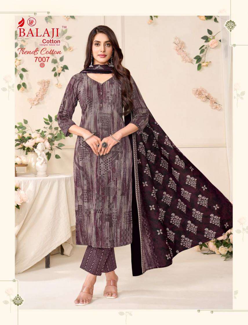 TRENDS COTTON VOL-7 SERIES 7001 TO 7010 BY BALAJI COTTON DESIGNER PRINTED READYMADE SUITS ARE AVAILABLE AT WHOLESALE PRICE