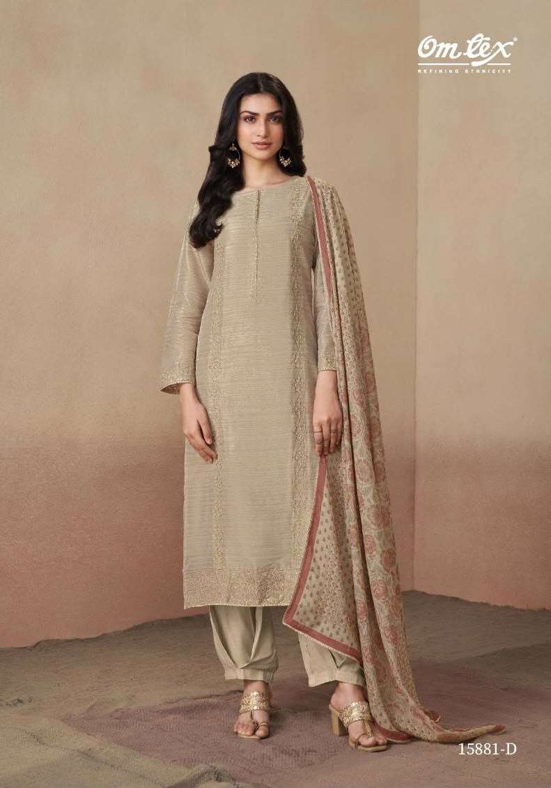 TULIKA SERIES 15881 BY OMTEX DESIGNER EMBROIDERY WORK TUSSAR SILK SUITS ARE AVAILABLE AT WHOLESALE PRICE 