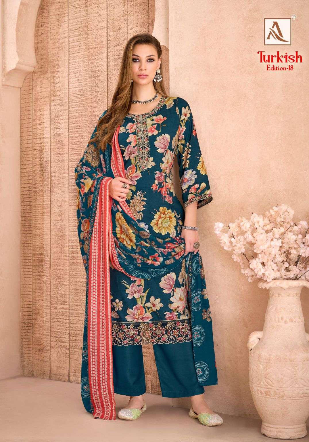 TURKISH EDITION-18 SERIES 3067 BY ALOK SUITS DESIGNER FOIL PRINT AND EMBROIDERY WORK VISCOSE RAYON SUITS ARE AVAILABLE AT WHOLESALE PRICE