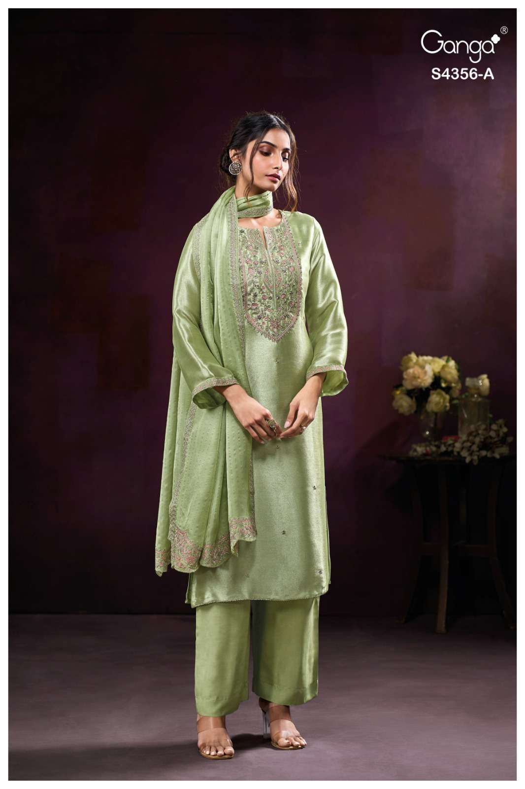 TVEYA SERIES 4356 BY GANGA DESIGNER HAND WORK AND EMBROIDERY WORK BEMBERG SILK JACQUARD SUITS ARE AVAILABLE AT WHOLESALE PRICE