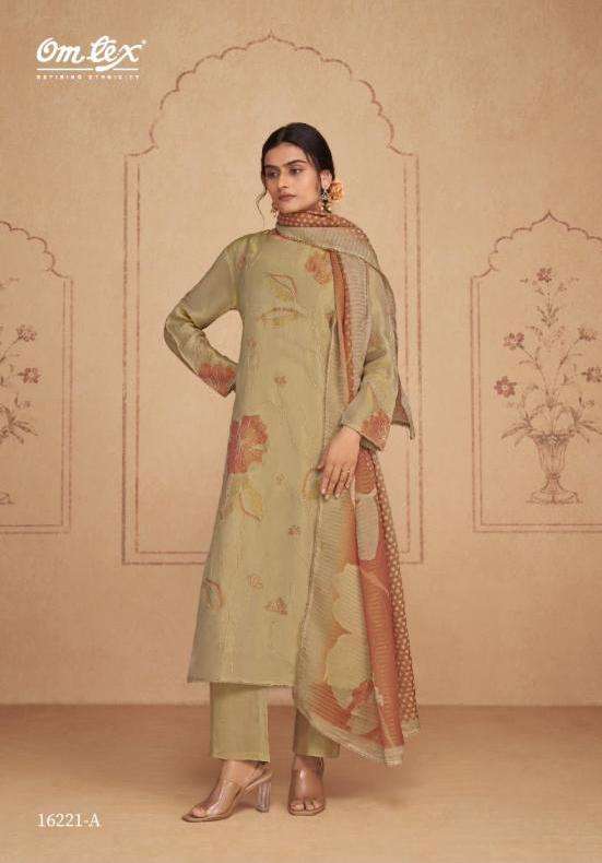VITTORIA SERIES 16221 BY OMTEX DESIGNER EMBROIDERY AND HAND WORK SILK TISSUE SATIN SUITS ARE AVAILABLE AT WHOLESALE PRICE