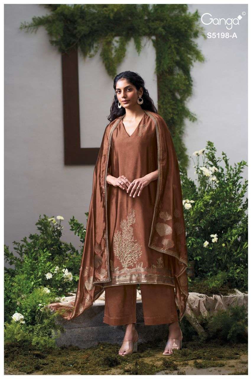 VIYATI SERIES 5198 BY GANGA DESIGNER HAND EMBROIDERY AND HAND WORK VISCOSE WOVEN SILK JACQUARD SUITS ARE AVAILABLE AT WHOLESALE PRICE