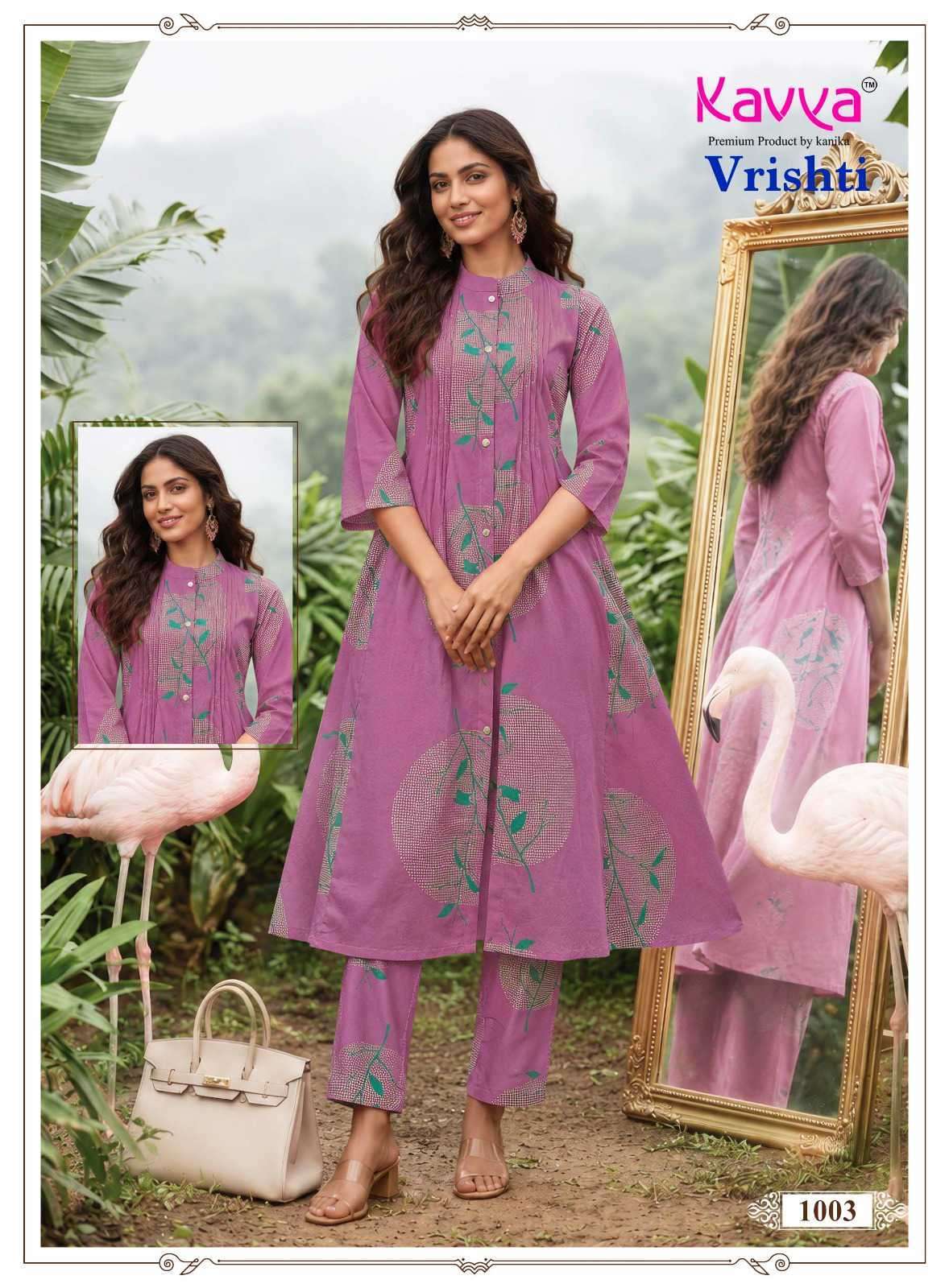 VRISHTI VOL-1 SERIES 1001 TO 1010 BY KAVYA DESIGNER DISCHARGE PRINT COTTON A LINE KURTI WITH BOTTOM ARE AVAILABLE AT WHOLESALE PRICE 