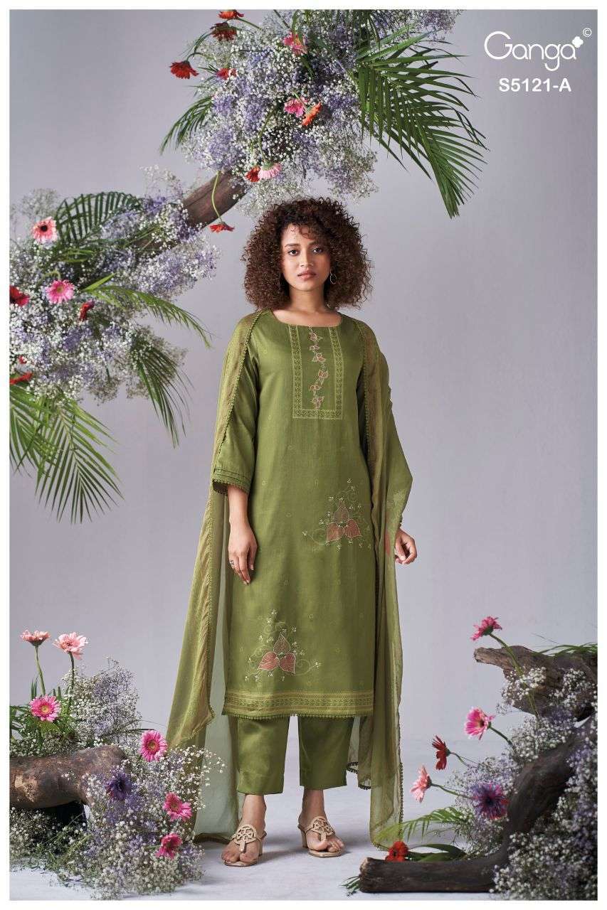 YALINA SERIES 5121 BY GANGA DESIGNER HAND EMBROIDERY AND HAND WORK COTTON SATIN SUITS ARE AVAILABLE AT WHOLESALE PRICE