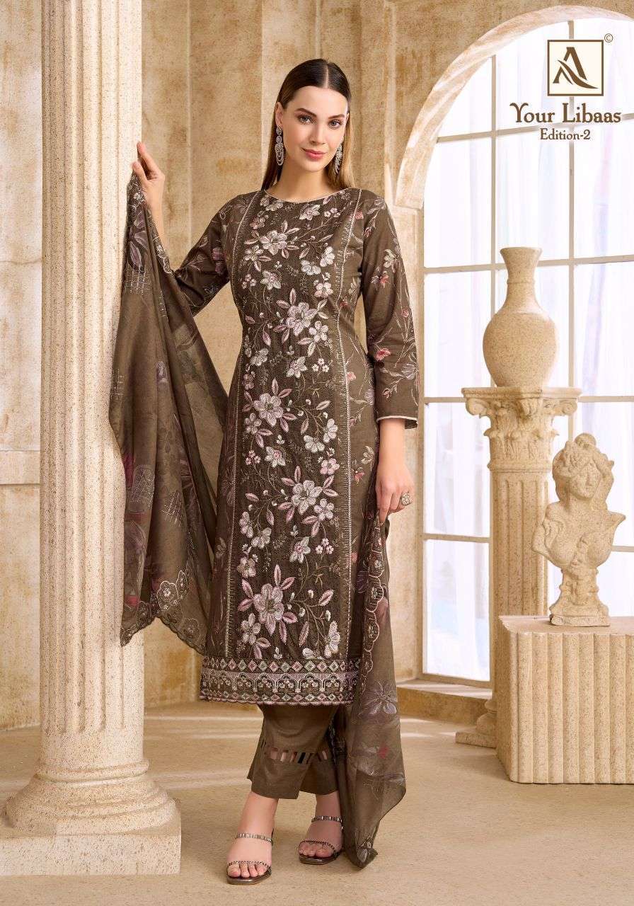 YOUR LIBAAS VOL-2 SERIES 3077  BY ALOK SUITS DESIGNER FOIL PRINT AND EMBROIDERY WORK CAMBRIC COTTON SUITS ARE AVAILABLE AT WHOLESALE PRICE