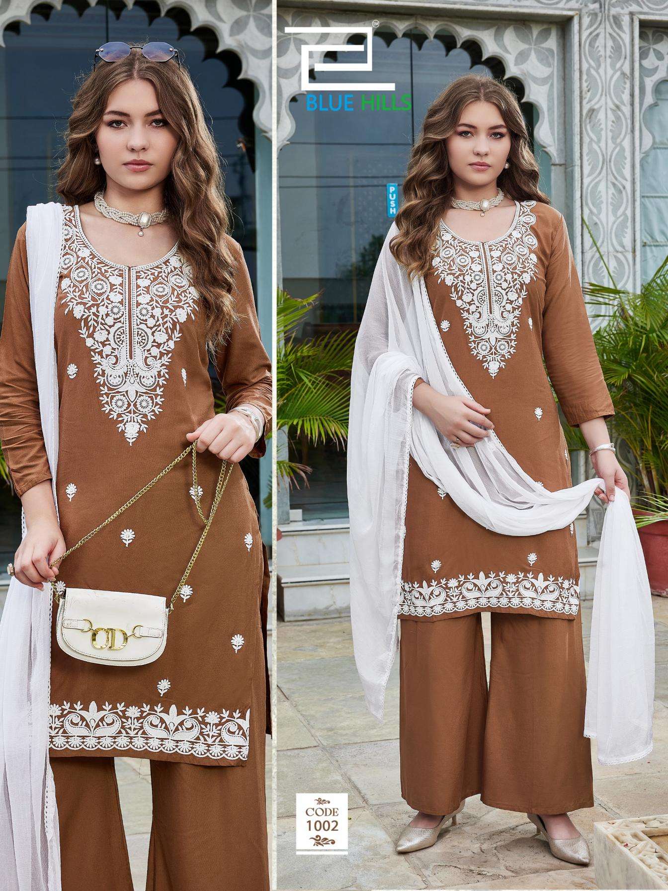 ZIVA VOL-3 SERIES 1001 TO 1004 BY BLUE HILLS DESIGNER EMBROIDERY WORK RAYON KURTI WITH BOTTOM AND DUPATTA ARE AVAILABLE AT WHOLESALE PRICE