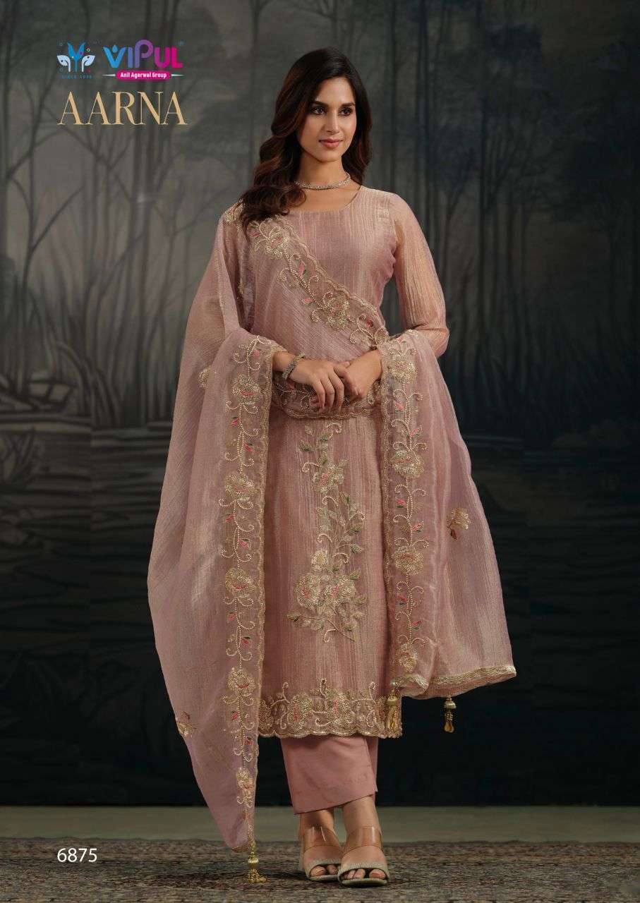 AARNA SERIES 6871 TO 6876 B Y VIPUL DESIGNER BEADS WORK CHIFFON SUITS ARE AVAILABLE AT WHOLESALE PRICE