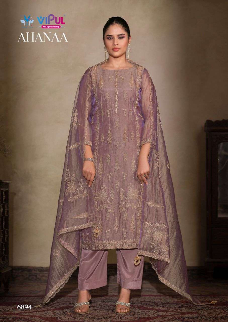 AHANAA SERIES 6891 TO 6896 BY VIPUL DESIGNER BEADS WORK ORGANZA SUITS ARE AVAILABLE AT WHOLESALE PRICE 