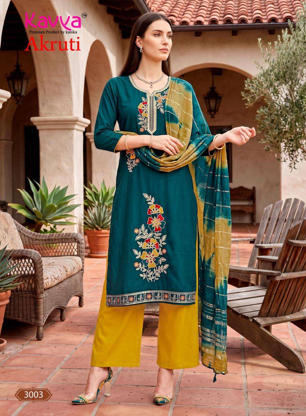 AKRUTI VOL-3 SERIES 3001 TO 3010 BY KAVYA DESIGNER EMBROIDERY WORK ROMAN SILK READYMADE SUITS ARE AVAILABLE AT WHOLESALE PRICE