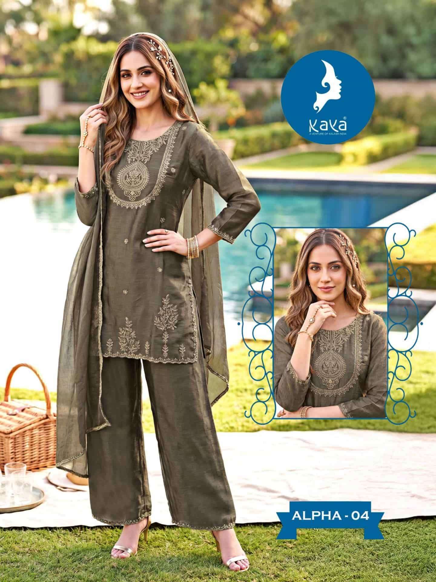 ALPHA SERIES 01 TO 06 BY KAYA DESIGNER EMBROIDERY WORK SATIN SILK TOP WITH BOTTOM AND DUPATTA ARE AVAILABLE AT WHOLESALE PRICE