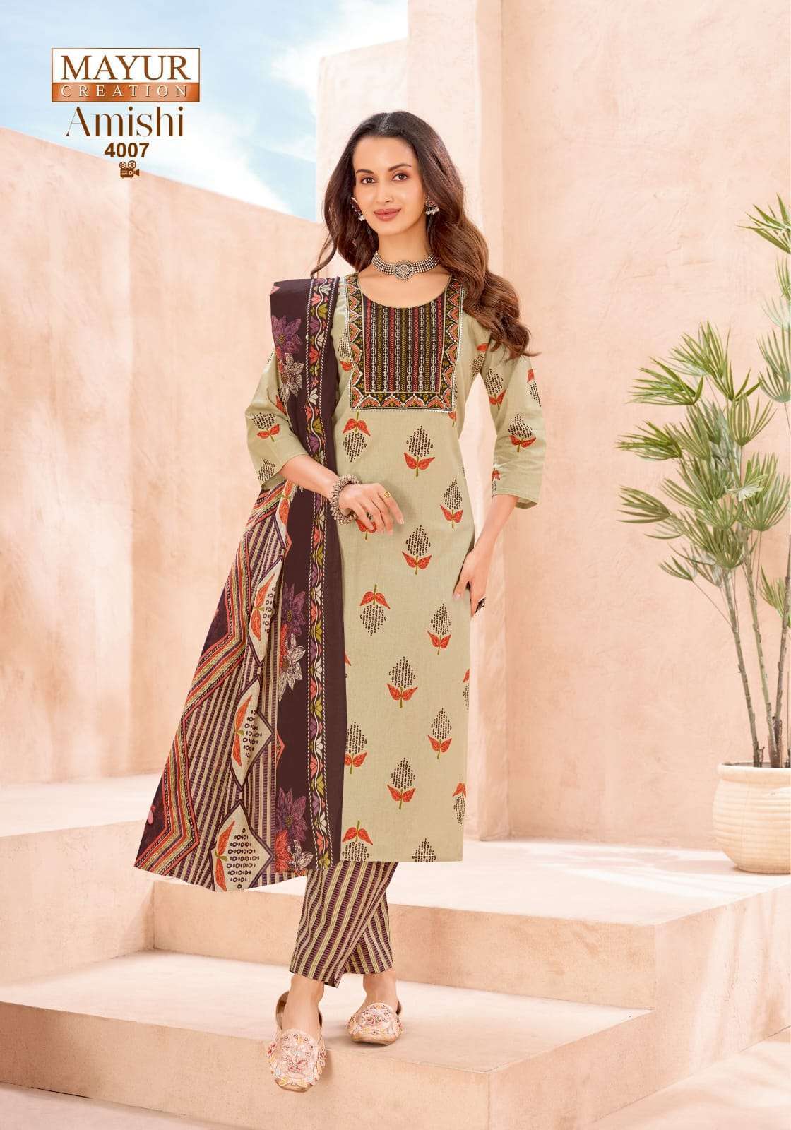 AMISHI VOL-4 SERIES 4001 TO 4010 BY MAYUR CREATION DESIGNER PRINTED AND WORK COTTON READYMADE SUITS ARE AVAILABLE AT WHOLESALE PRICE