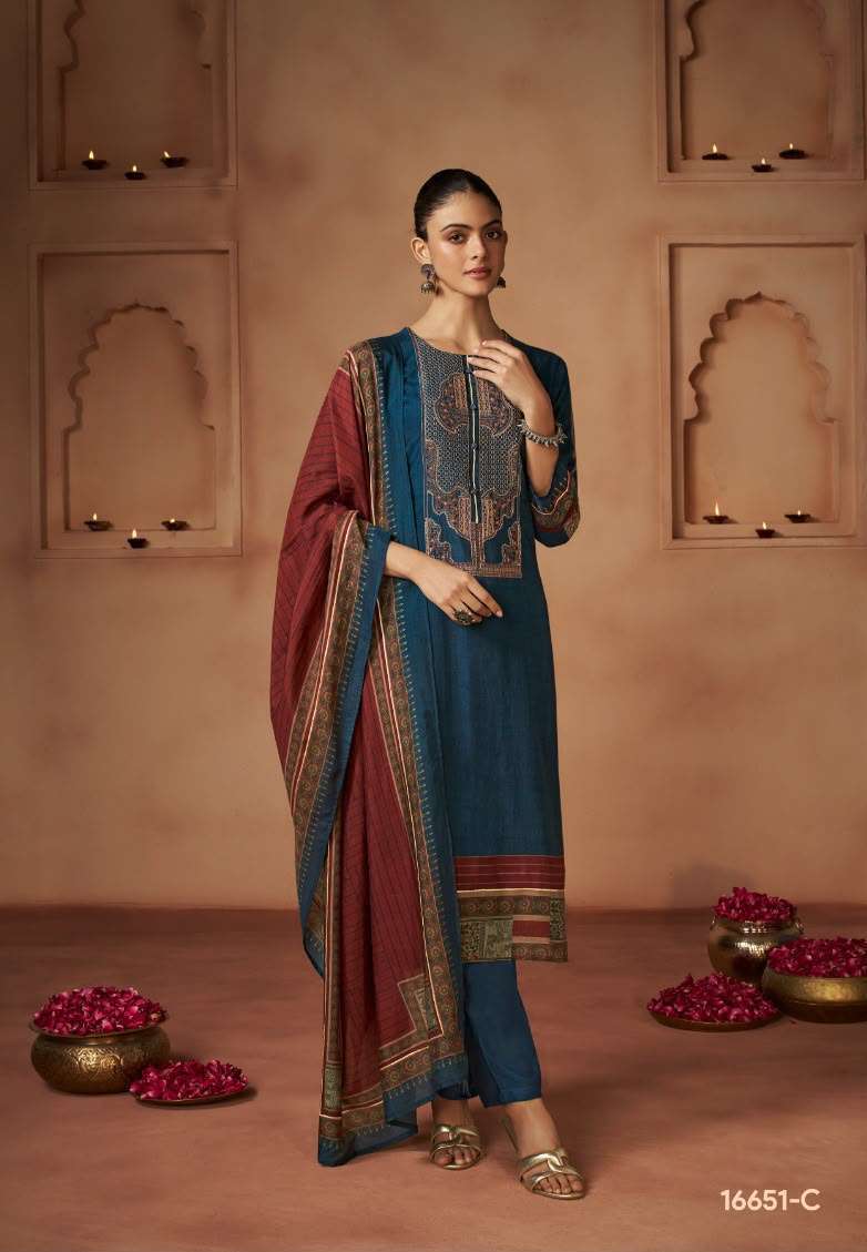ANVAYA SERIES 16651 BY OMTEX DESIGNER DIGITAL PRINTED AND EMBROIDERY WORK RADIANT SILK SUITS ARE AVAILABLE AT WHOLESALE PRICE