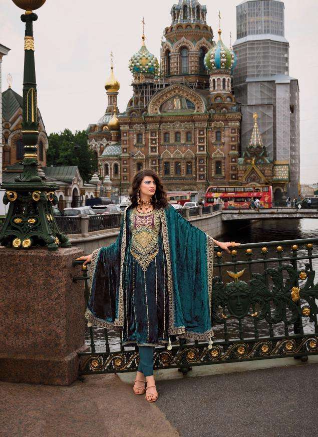 ARASIK SERIES 10988 TO 10993 BY IBIZA DESIGNER EMBROIDERY WORK VISCOSE VELVET SUITS ARE AVAILABLE AT WHOLESALE PRICE