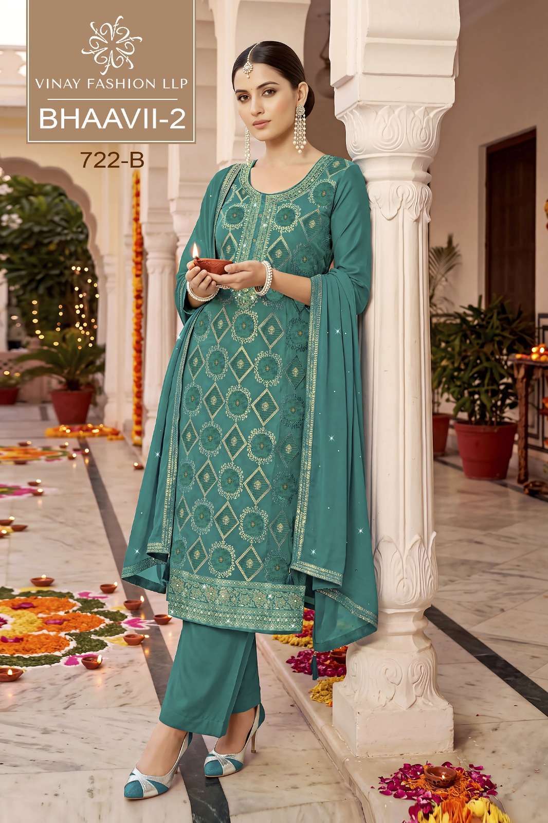 BHAAVII VOL-2 SERIES 722 BY VINAY DESIGNER HAND WORK RUSSIAN SILK JACQUARD SUITS ARE AVAILABLE AT WHOLESALE PRICE 