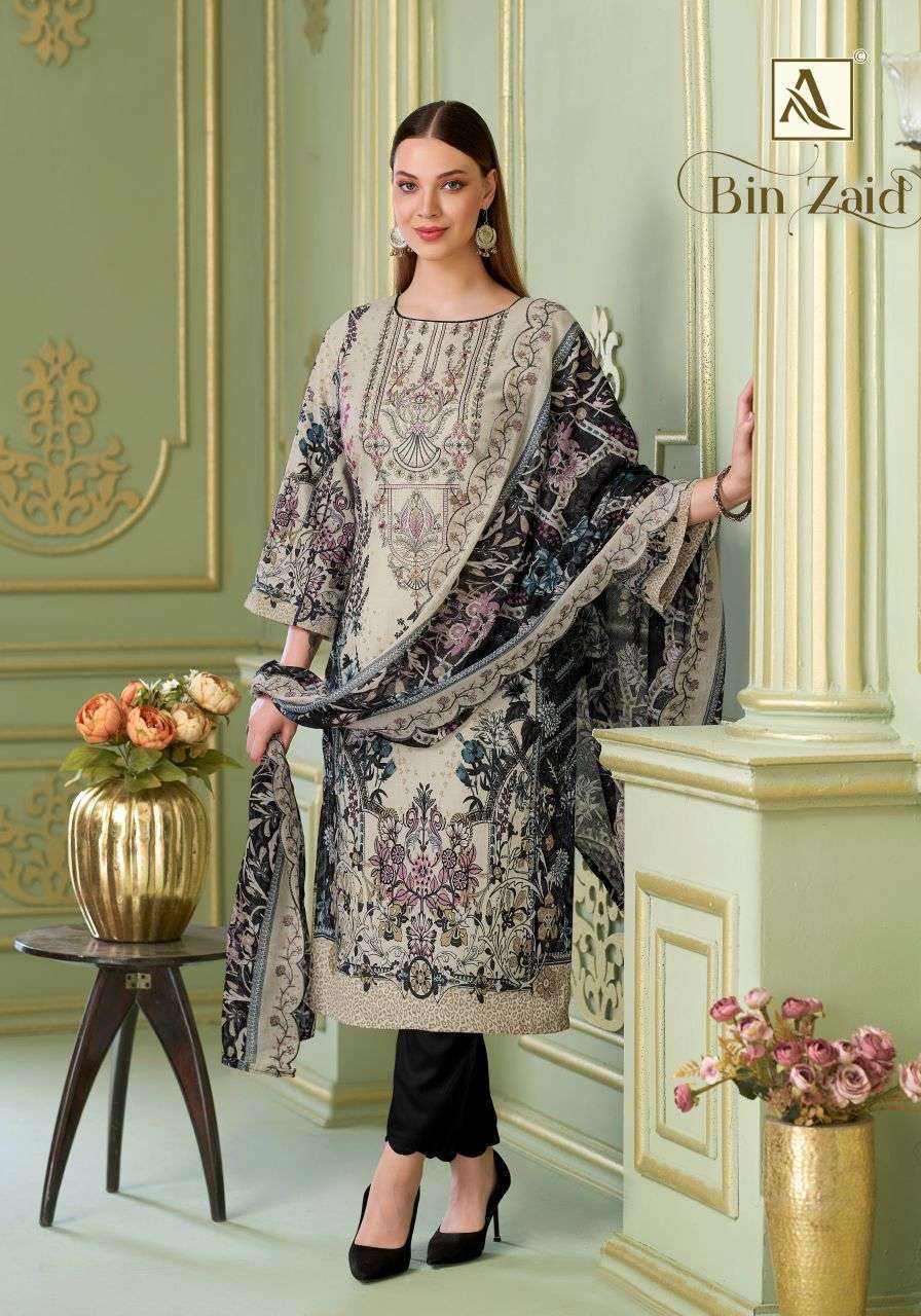 BIN ZAID SERIES 3109 BY ALOK SUITS DESIGNER PRINTED AND EMBROIDERY WORK CAMB RIC COTTON SUITS ARE AVAILABLE AT WHOLESALE PRICE