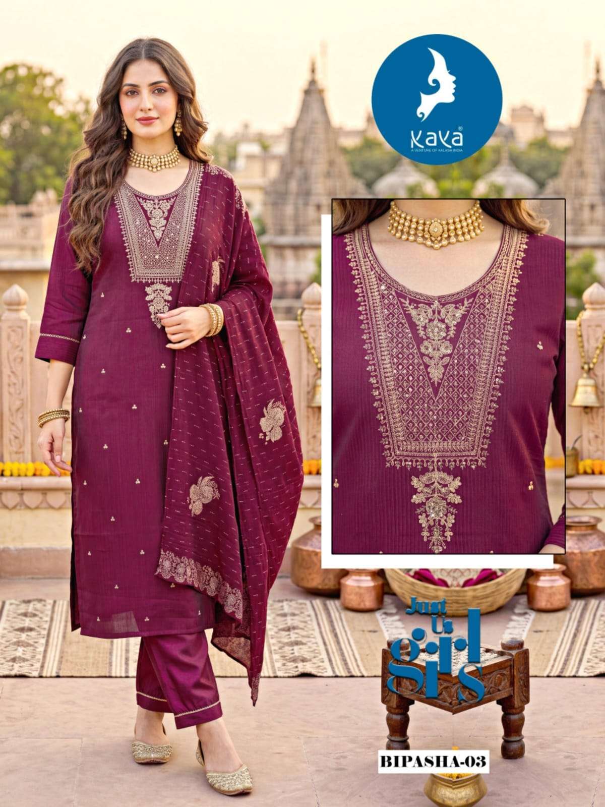 BIPASHA SERIES 01 TO 06 BY KAYA DESIGNER EMBROIDERY WORK VISCOSE SILK TWO TONE TOP WITH BOTTOM AND DUPATTA ARE AVAILABLE AT WHOLESALE PRICE 