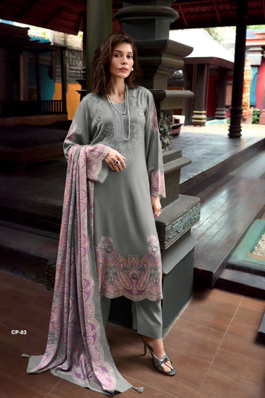 CASHMERE PAISLEY SERIES 01 TO 04 BY VARSHA DESIGNER DIGITAL PRINTED WITH HAND WORK AND EMBROIDERY WORK SUITS ARE AVAILABLE AT WHOLESALE PRICE