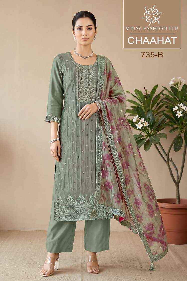 CHAAHAT SERIES 735 BY VINAY DESIGNER EMBROIDERY WORK SUITS ARE AVAILABLE AT WHOLESALE PRICE 