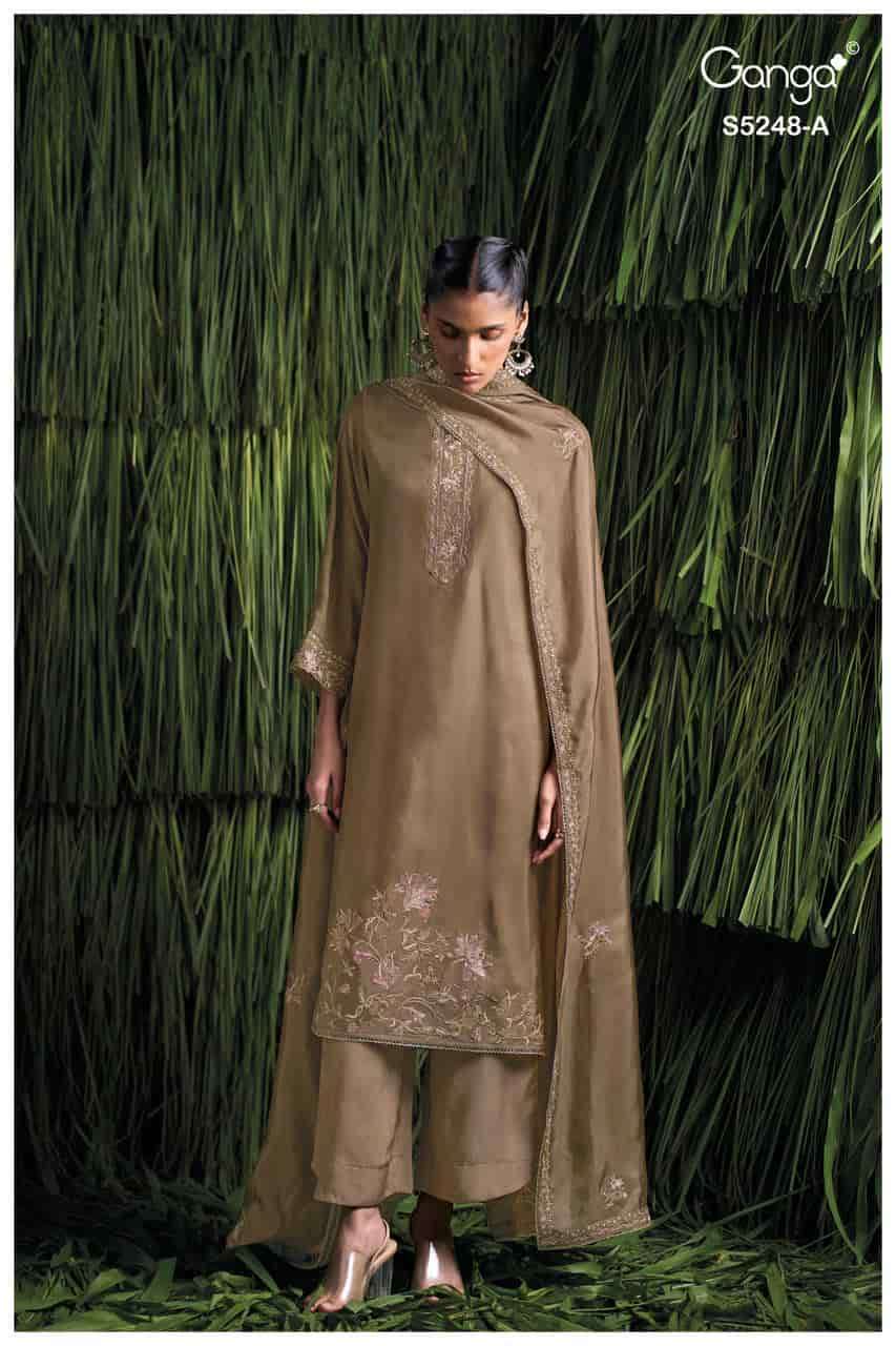 DAZELL SERIES 5248 BY GANGA DESIGNER EMBROIDERY AND HAND WORK BEMBERG HABUTAI SILK SUITS ARE AVAILABLE AT WHOLESALE PRICE