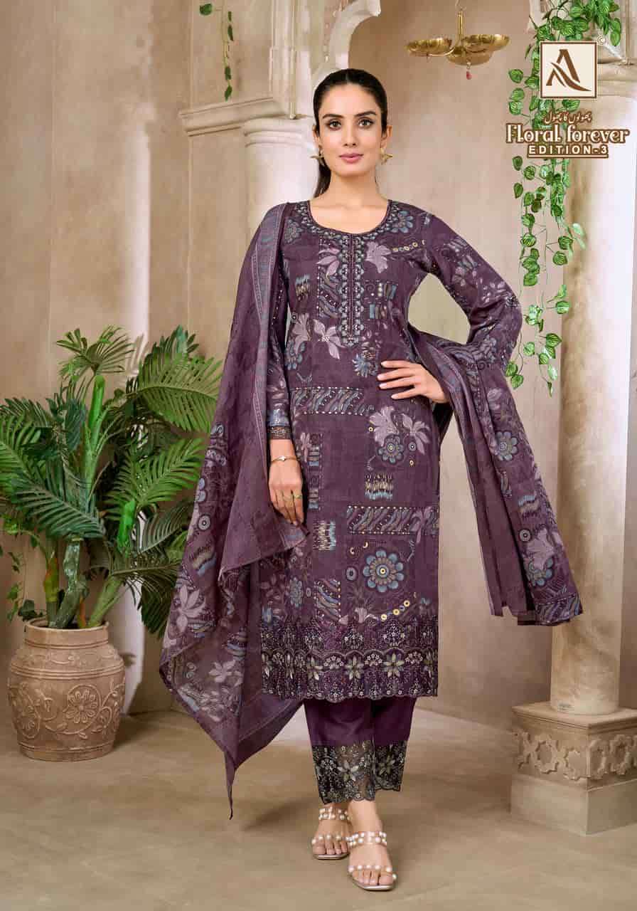 FLORAL FOREVER EDITION-3 SERIES 3052 BY ALOK SUITS DESIGNER FOIL PRINT AND EMBROIDERY WORK CAMBRIC COTTON SUITS ARE AVAILABLE AT WHOLESALE PRICE