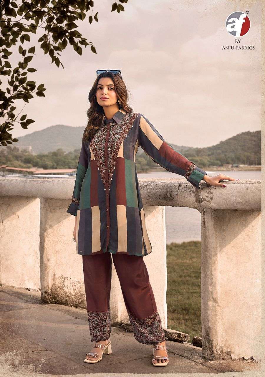FUSION VOL-6 SERIES 6801 TO 6804 BY ANJU FABRICS DESIGNER HAND WORK NATURAL CREPE CO ORD SET ARE AVAILABLE AT WHOLESALE PRICE 