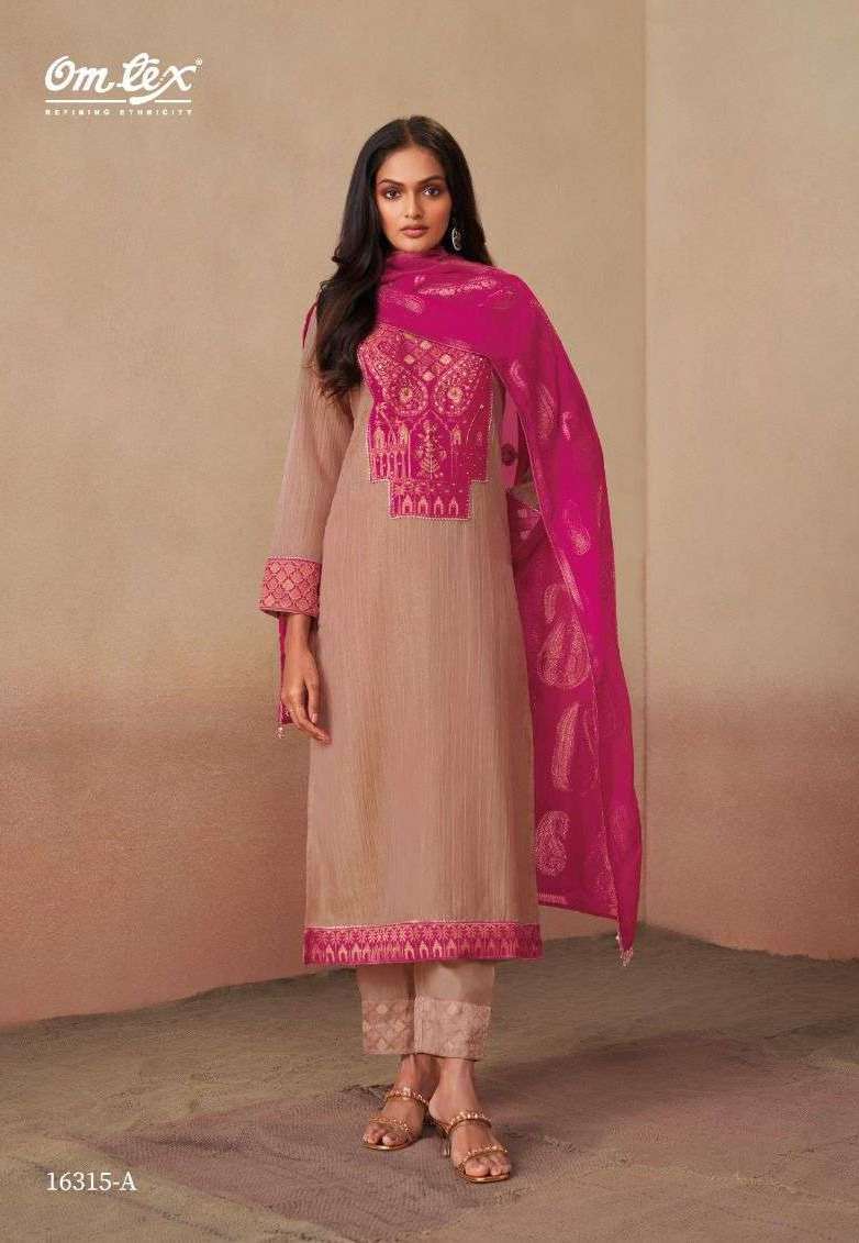 GANISHKHA SERIES 16351 BY OMTEX DESIGNER HAND WORK AND WOVEN JACQUARD SHIMMER CRUSH SUITS ARE AVAILABLE AT WHOLESALE PRICE