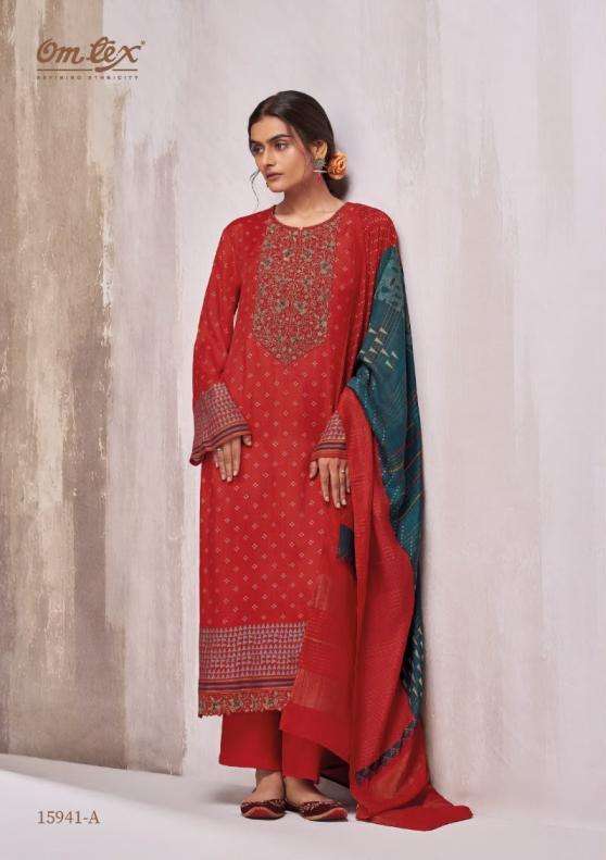 GINEVARA SERIES 15941 BY OMTEX DESIGNER DIGITAL PRINT AND EMBROIDERY WORK MUSLIN SILK SUITS ARE AVAILABLE AT WHOLESALE PRICE