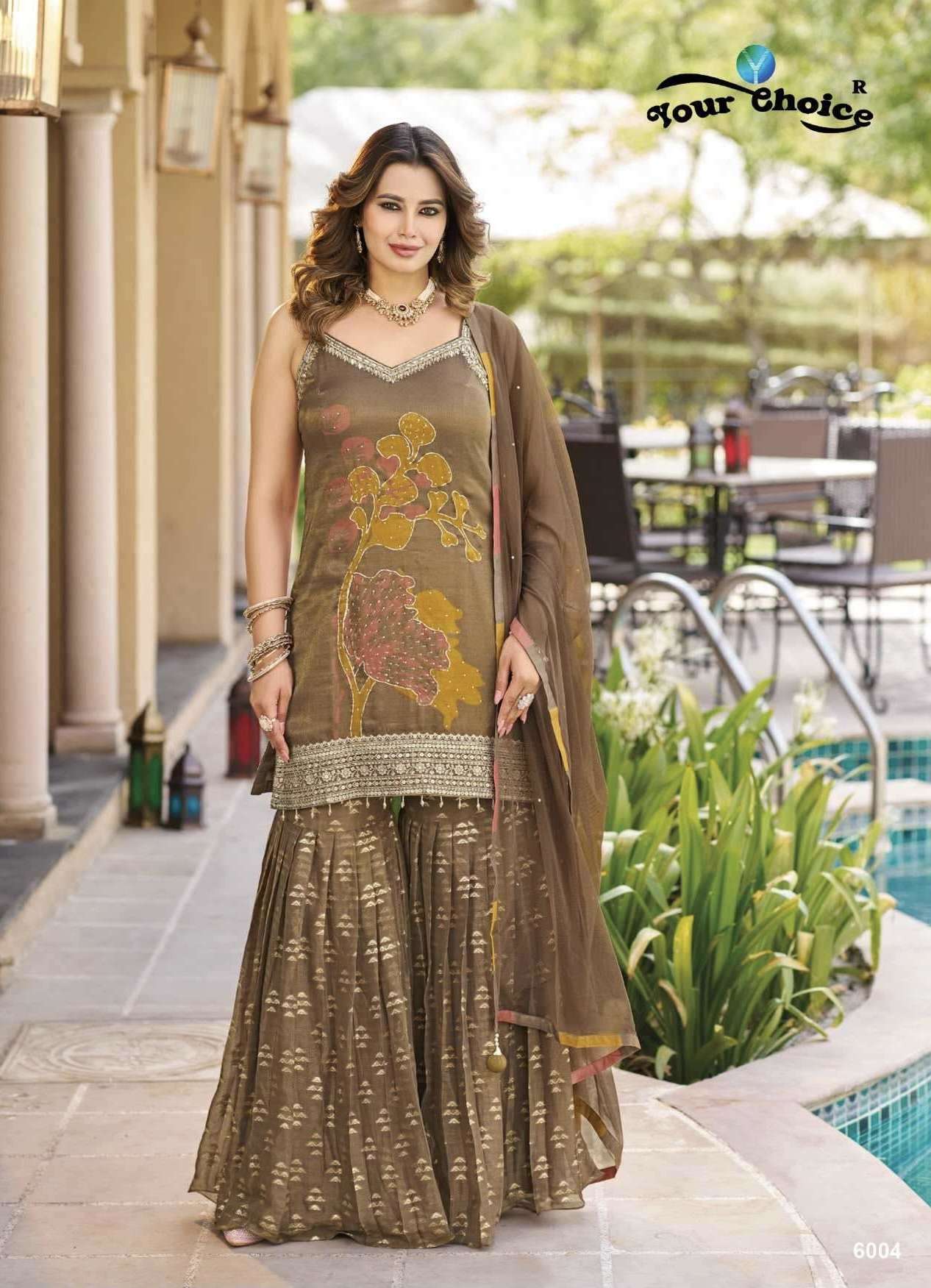 GINNI VOL-6 SERIES 6001 TO 6004 BY YOUR CHOICE  DESIGNER DIGITAL PRINTED AND WORK CHINON READYMADE SUITS ARE AVAILABLE AT WHOLESALE PRICE 