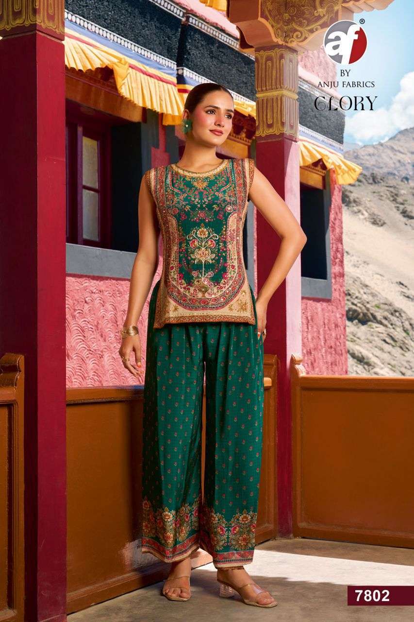 GLORY SERIES 7801 TO 7806 BY ANJU FABRICS DESIGNER STONE WORK VISCOSE CREPE CO ORD SETS ARE AVAILABLE AT WHOLESALE PRICE 