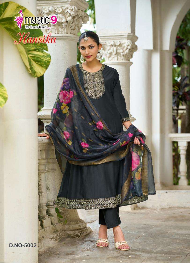 HANSIKA VOL-5 SERIES 5001 TO 5008 BY MYSTIC 9 DESIGNER GADHWAL WORK FLAIR KURTI WITH BOTTOM AND DUPATTA ARE AVAILABLE AT WHOLESALE PRICE