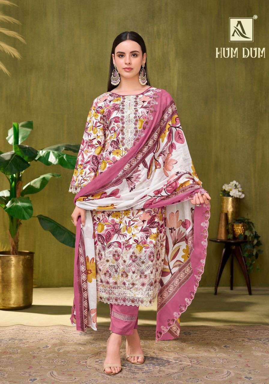 HUM DUM SERIES 3088 BY ALOK SUITS DESIGNER PRINTED AND EMBROIDERY WORK CAMBRIC COTTON SUITS ARE AVAILABLE AT WHOLESALE PRICE