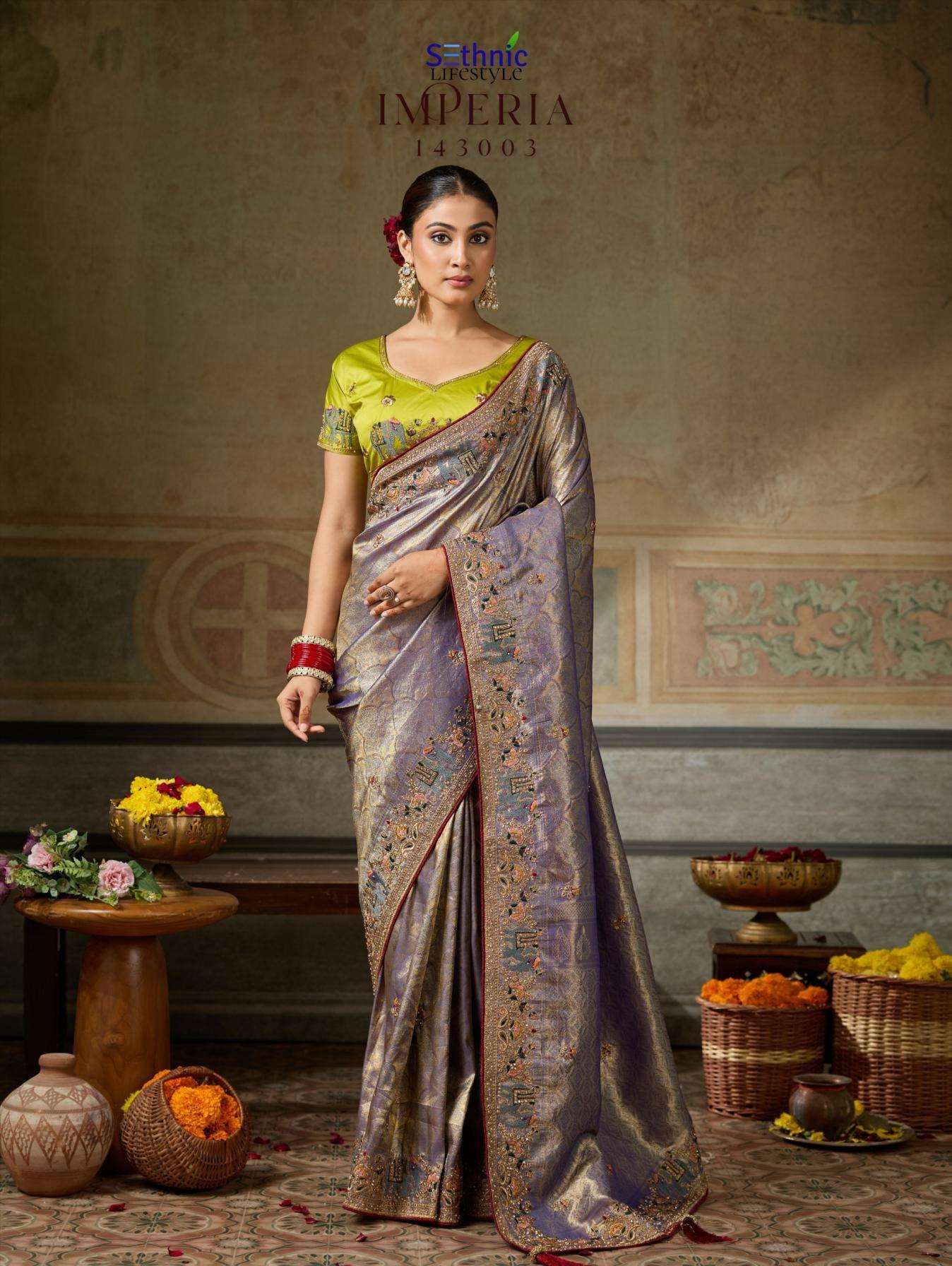 IMPERIA REIGN SERIES 143001 TO 143006 SAREE BY SETHNIC DESIGNER BANARASI SILK JACQUARD SAREE ARE AVAILABLE AT WHOLESALE PRICE