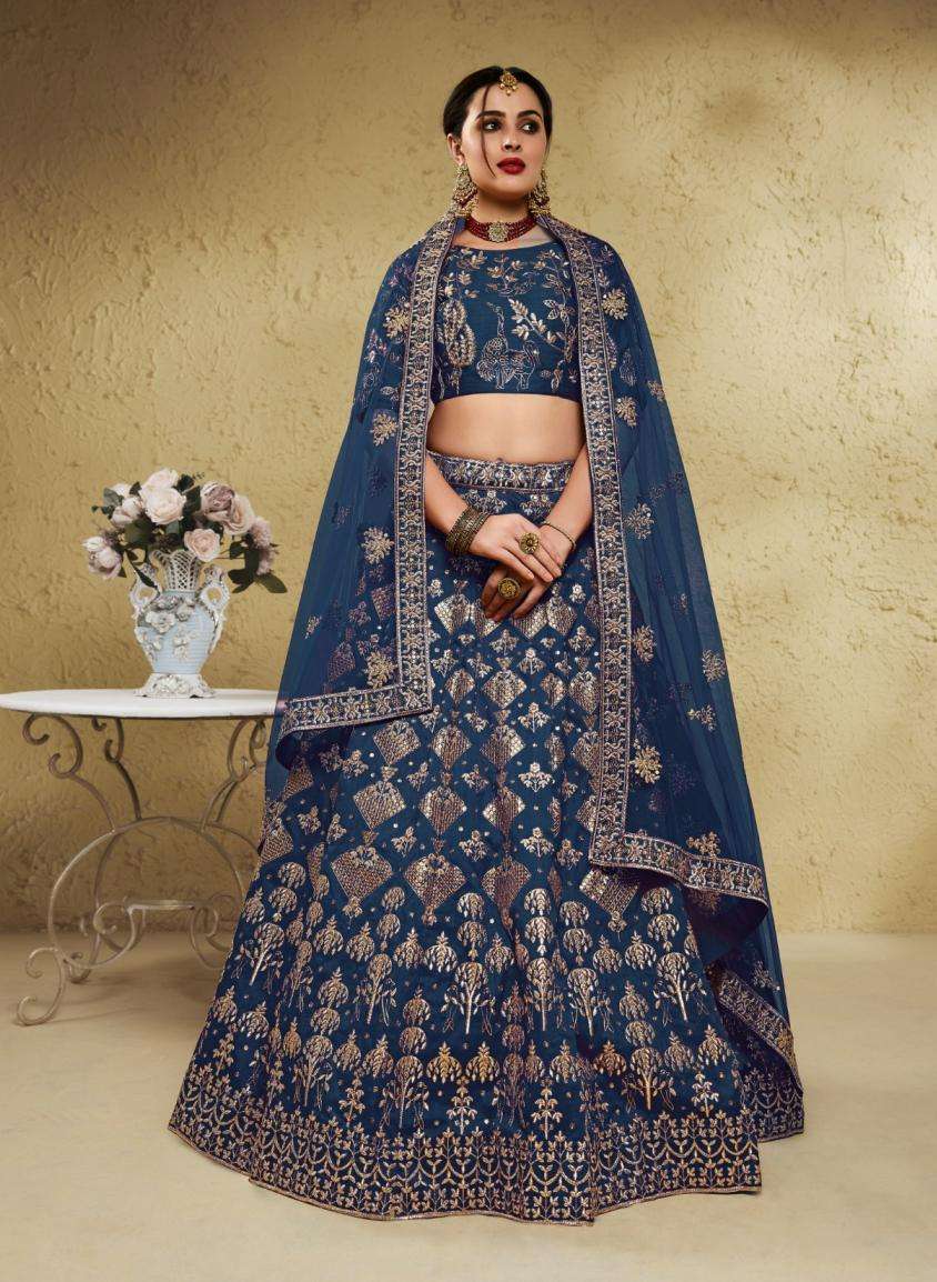 INAYA SERIES 7055 BY ZEEL DESIGNER ZARI SEQUENCE AND EMBROIDERY WORK ART SILK LEHENGA ARE AVAILABLE AT WHOLESALE PRICE