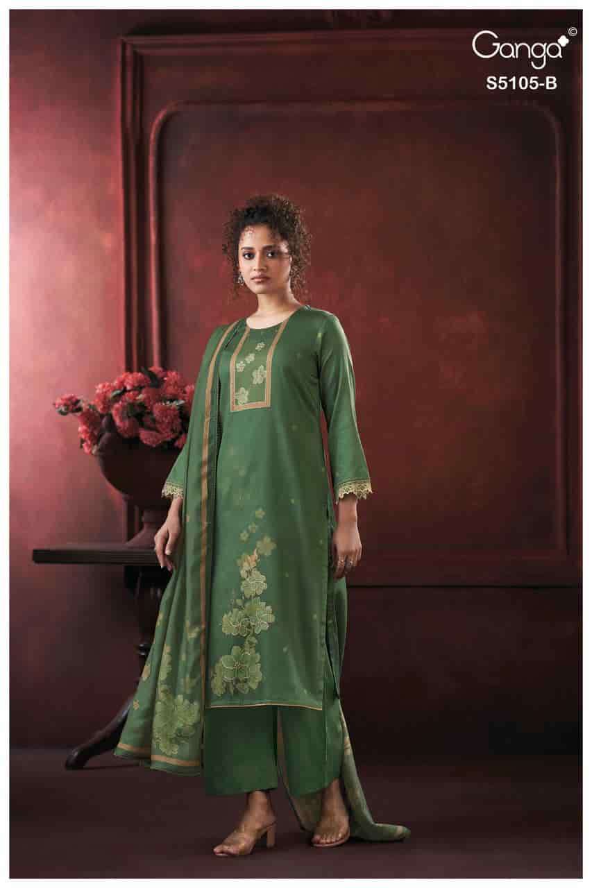 JULISSE SERIES 5105 BY GANGA DESIGNER PRINTED WITH HAND WORK AND HAND EMBROIDERY WORK COTTON SATIN SUITS ARE AVAILABLE AT WHOLESALE PRICE