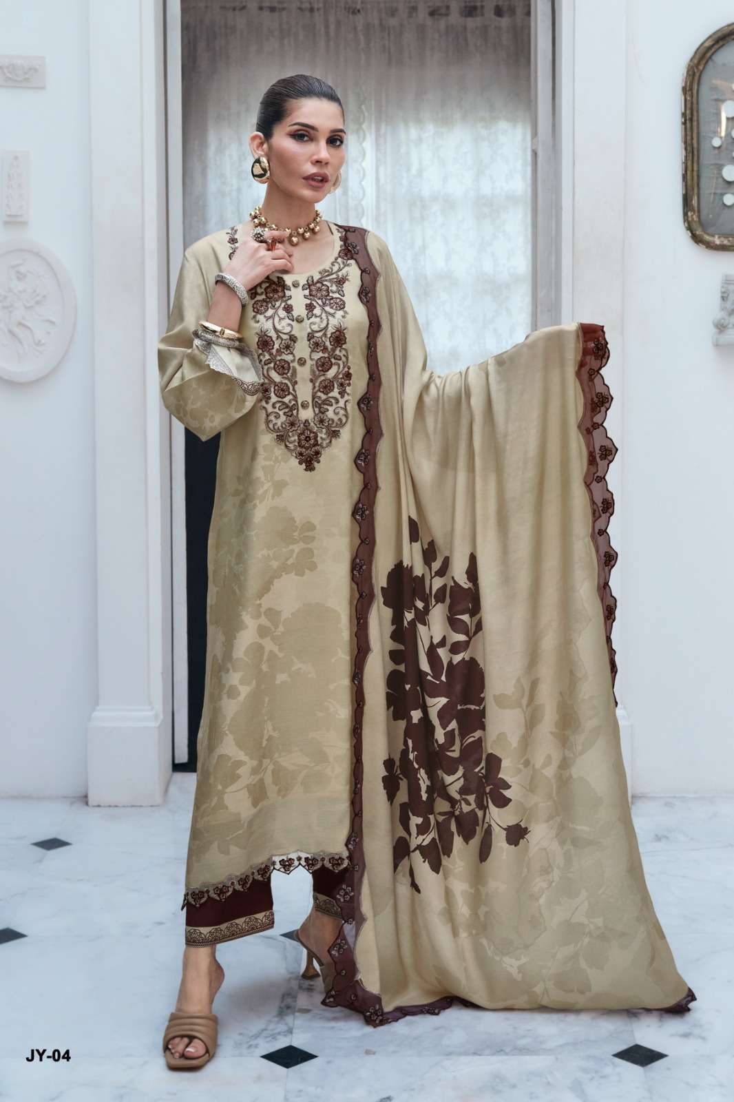 JUST THE WAY YOU ARE SERIES 01 TO 04 BY VARSHA DESIGNER DIGITAL PRINTED WITH EMBROIDERY WORK VISCOSE PASHMINA SUITS ARE AVAILABLE AT WHOLESALE PRICE
