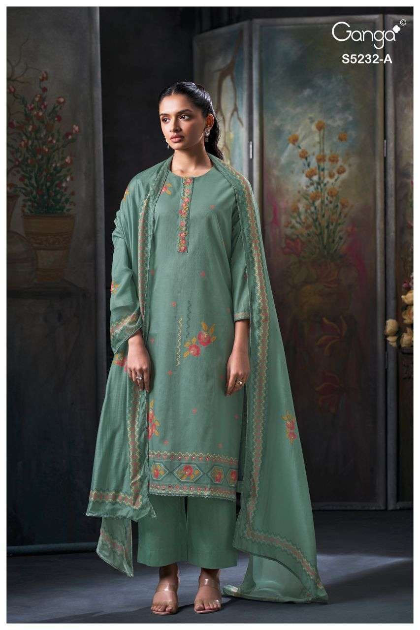 KEYARA SERIES 5232 BY GANGA DESIGNER PRINTED WITH EMBROIDERY AND SCHIFFLI EMBROIDERY WORK CORDUROY SUITS ARE AVAILABLE AT WHOLESALE PRICE