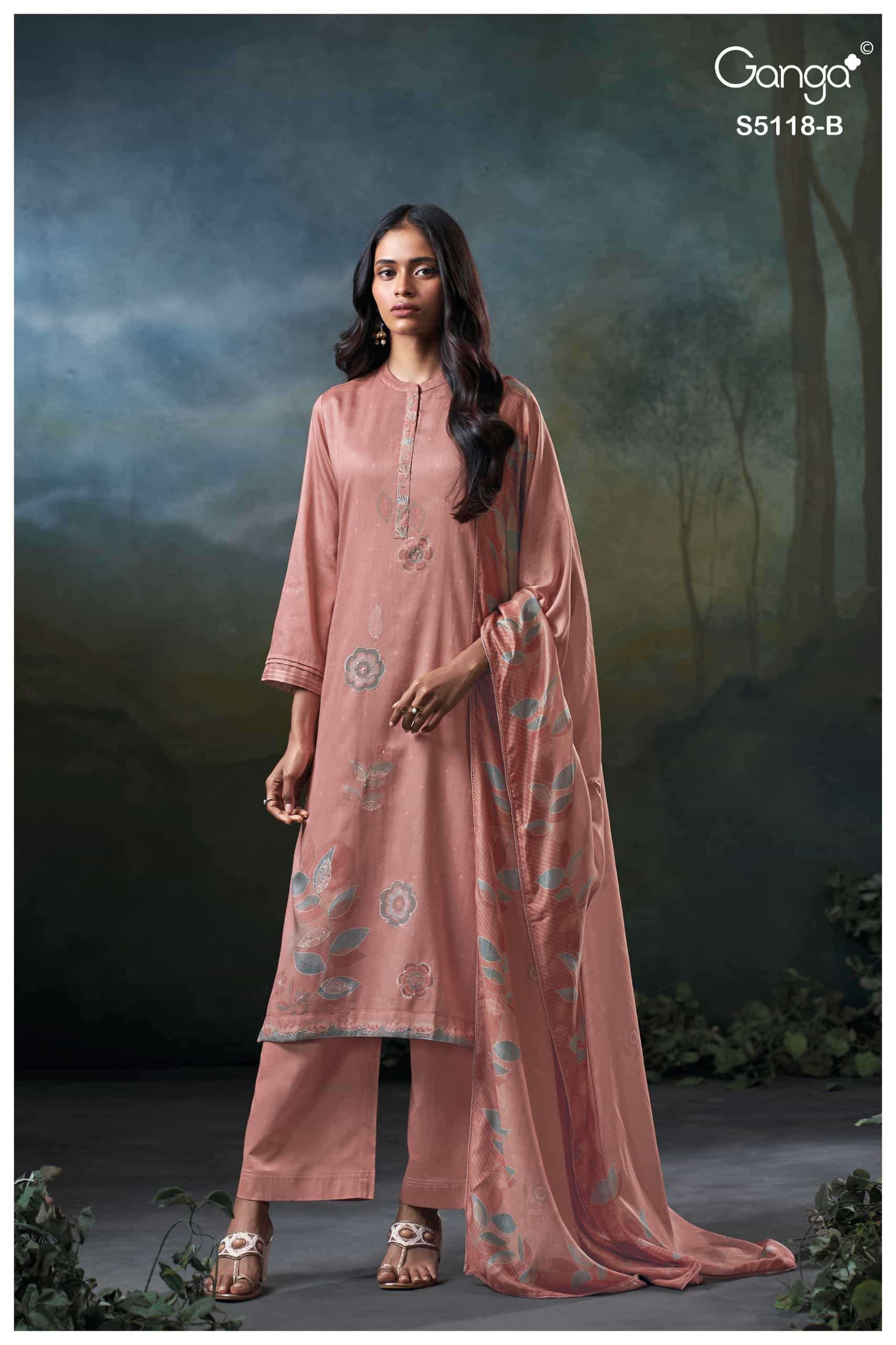 KRITIKA SERIES 5118 BY GANGA DESIGNER HAND WORK AND HAND EMBROIDERY WORK COTTON SATIN SUITS ARE AVAILABLE AT WHOLESALE PRICE